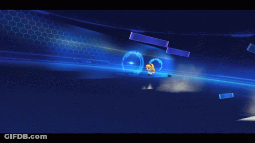 Cartoon Character Flying Through Blue Space GIF