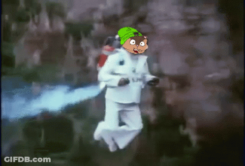 Cartoon Character Flying With Green Beanie GIF