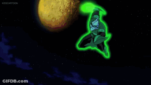 Cartoon Character Flying With Green Light GIF