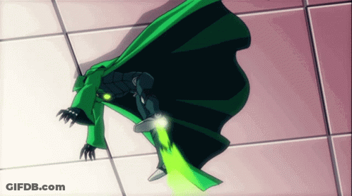 Cartoon Character Flying With Green Liquid Out Foot GIF