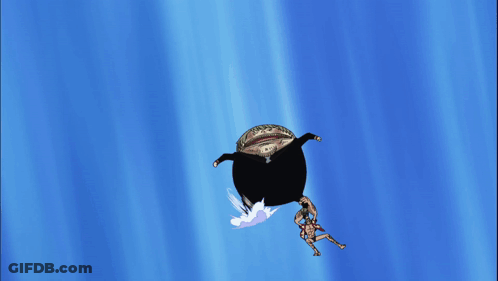 Cartoon Character Flying With Large Frog Behind GIF