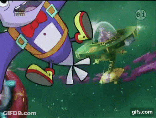 Cartoon Character Flying With Propeller Feet GIF