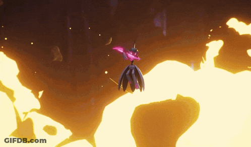 Cartoon Character Flying With Purple Flower GIF