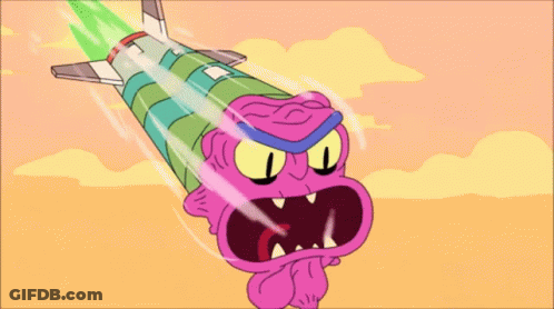 Cartoon Character Flying With Rocket GIF
