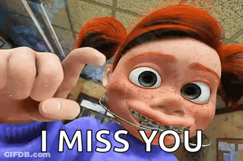 Cartoon Character Freckles Braces Saying I Miss You GIF