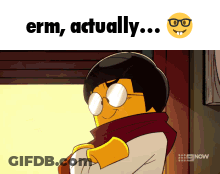 Cartoon Character Glasses Scarf Saying Erm Actually GIF