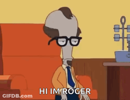 Cartoon Character Glasses Tie Saying Hi Im Roger GIF