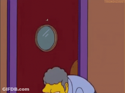 Cartoon Character Hanging Closed Sign On Red Door GIF