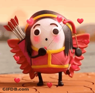 Cartoon Character Holding Arrow And Hearts GIF