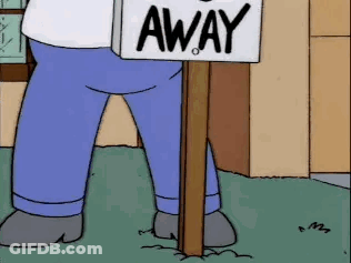 Cartoon Character Holding Away Sign GIF