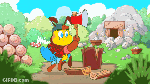 Cartoon Character Holding Axe In Forest GIF