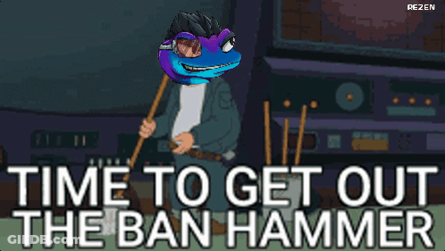 Cartoon Character Holding Ban Hammer GIF