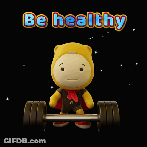Cartoon Character Holding Barbell Be Healthy GIF