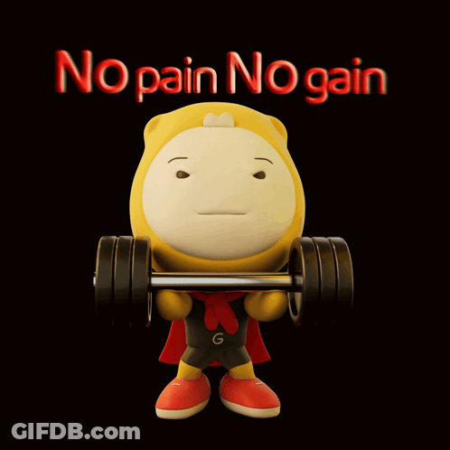 Cartoon Character Holding Barbell No Pain No Gain GIF