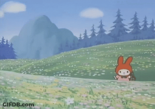 Cartoon Character Holding Basket In Field GIF