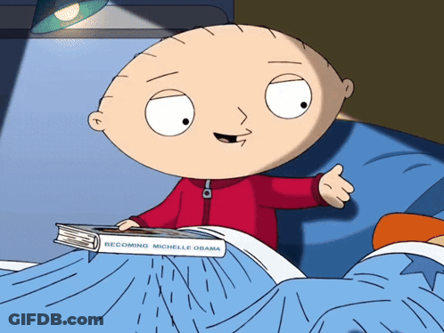 Cartoon Character Holding Becoming Michelle Obama Book GIF