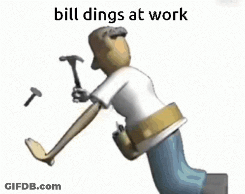 Cartoon Character Holding Bill Dings At Work Sign GIF