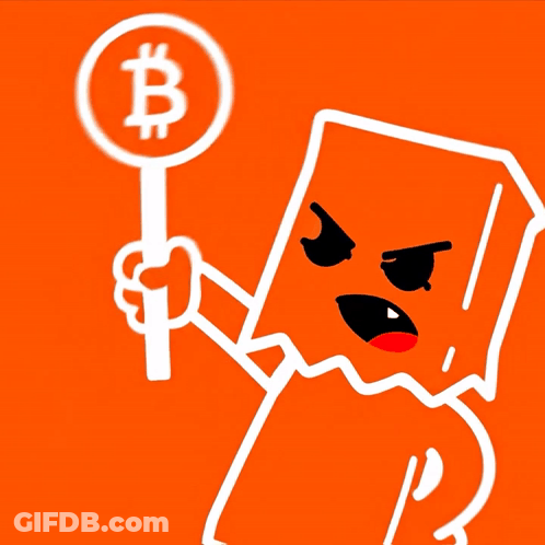 Cartoon Character Holding Bitcoin Sign GIF