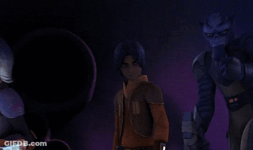 Cartoon Character Holding Blue Lightsaber Talking GIF