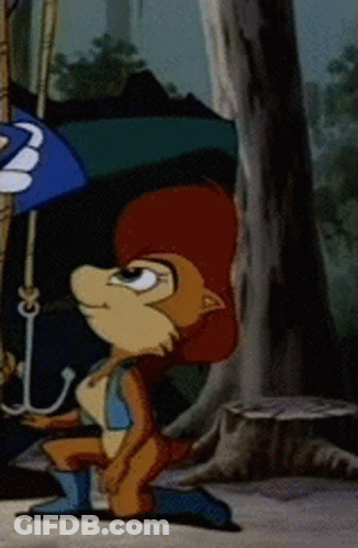 Cartoon Character Holding Blue Umbrella In Forest GIF