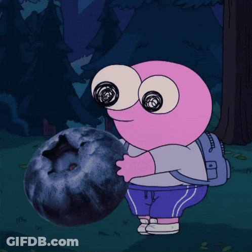 Cartoon Character Holding Blueberry With Backpack GIF
