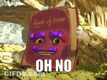 Cartoon Character Holding Book Of Love With Face GIF