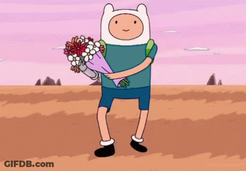 Cartoon Character Holding Bouquet Of Flowers GIF