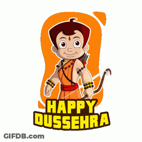Cartoon Character Holding Bow And Arrow Happy Dussehra GIF