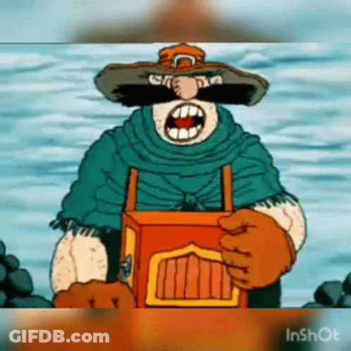 Cartoon Character Holding Box With Cowboy Hat GIF
