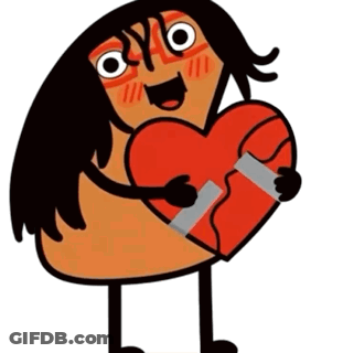 Cartoon Character Holding Broken Heart With Duct Tape GIF