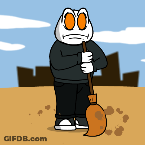 Cartoon Character Holding Broom GIF