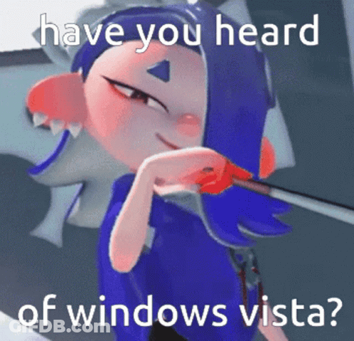 Cartoon Character Holding Brush Asking About Windows Vista GIF