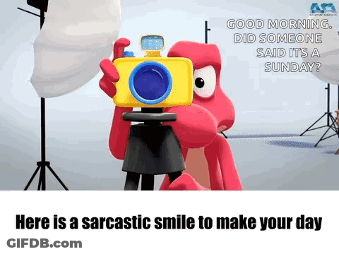 Cartoon Character Holding Camera Saying Good Morning Did Someone Say It's Sunday GIF