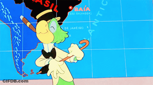 Cartoon Character Holding Cane With Brasil Map GIF