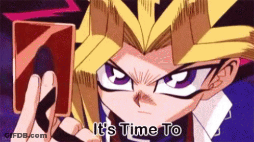 Cartoon Character Holding Card Saying It's Time To GIF