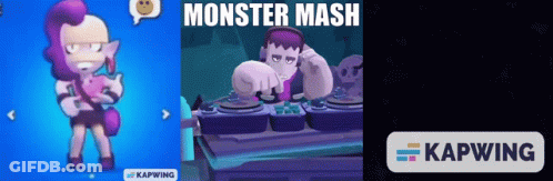 Cartoon Character Holding Cat Next To Monster Mash Advertisement GIF