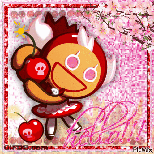 Cartoon Character Holding Cherry With Picmix GIF
