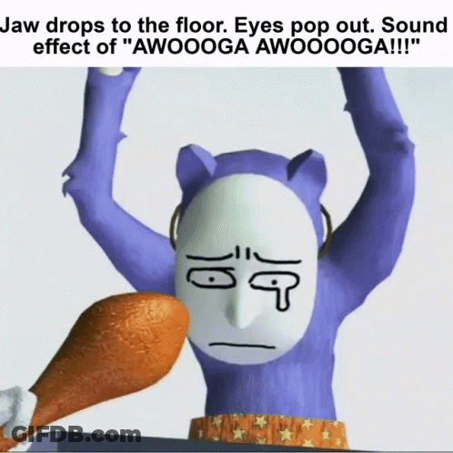 Cartoon Character Holding Chicken Leg Jaw Drops To The Floor GIF