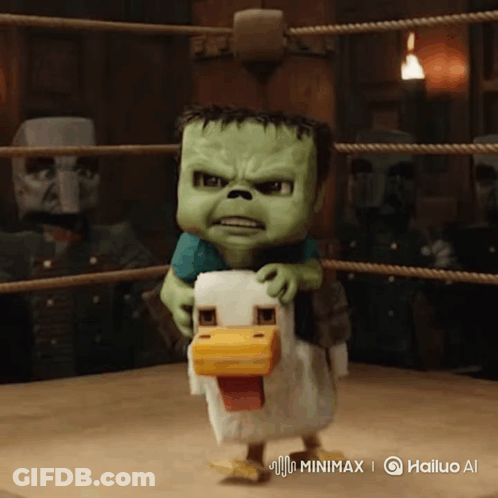 Cartoon Character Holding Chicken GIF