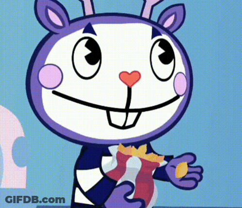 Cartoon Character Holding Chips And Smiling GIF
