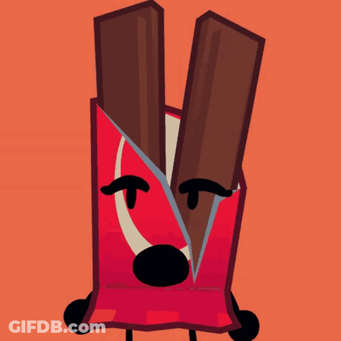 Cartoon Character Holding Chocolate Bar In Red Bag GIF