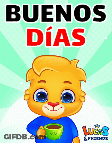 Cartoon Character Holding Coffee Saying Buenos Dias GIF