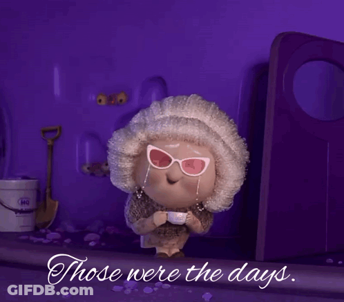 Cartoon Character Holding Coffee Saying Those Were The Days GIF