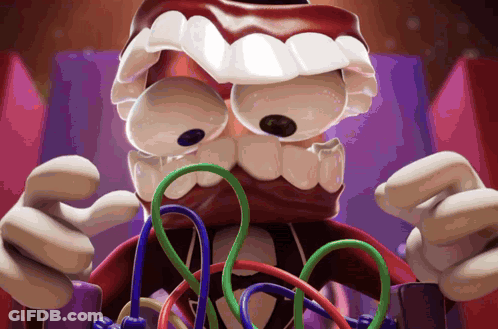 Cartoon Character Holding Colorful Ropes In Mouth GIF