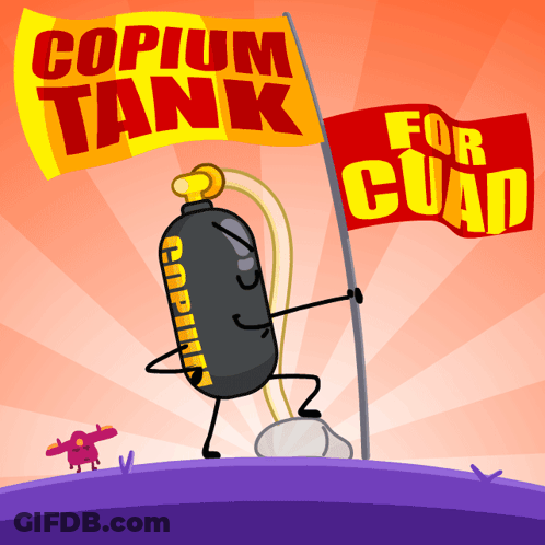Cartoon Character Holding Copium Tank Flag GIF