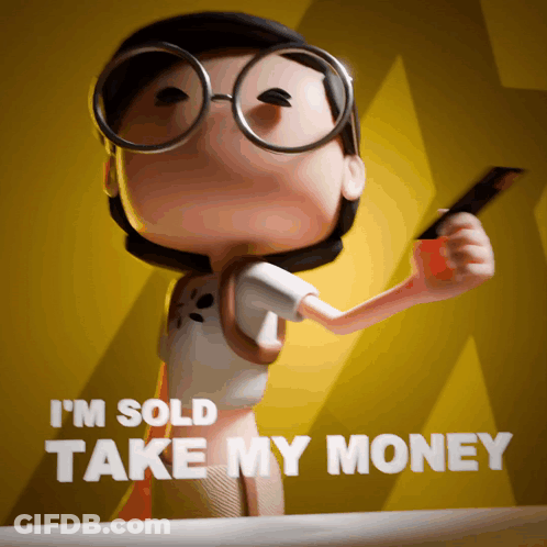 Cartoon Character Holding Credit Card I Sold Take My Money GIF