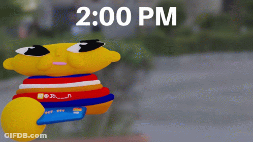 Cartoon Character Holding Credit Card Saying 2:00 Pm GIF