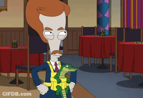 Cartoon Character Holding Crocodile In Restaurant GIF