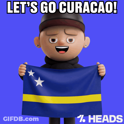 Cartoon Character Holding Curaçao Flag GIF