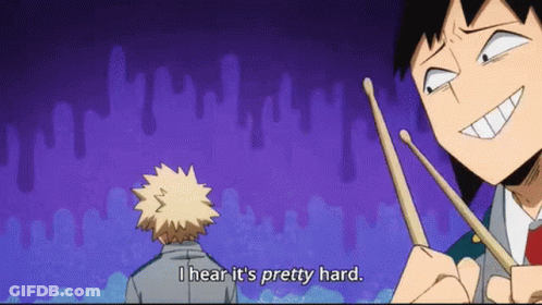 Cartoon Character Holding Drumsticks Says Pretty Hard GIF